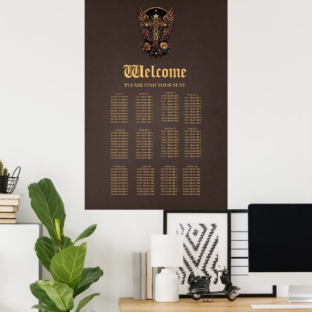 Póster Un símbolo de fuerza: La cruz ornamentada con alas (Oficina en casa)