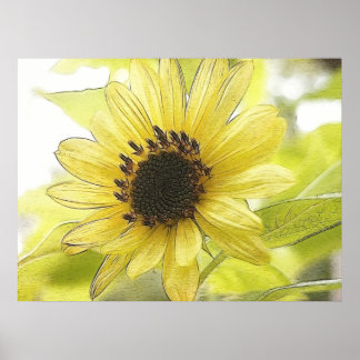 Póster Un solo girasol amarillo limón