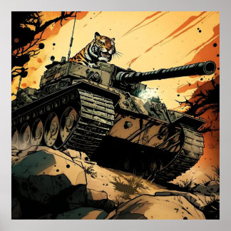 Póster Un tanque de tigre con un tigre en él