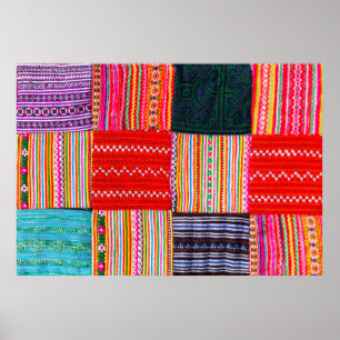 Póster un tejido de mosaico en estilo asiático multicolor