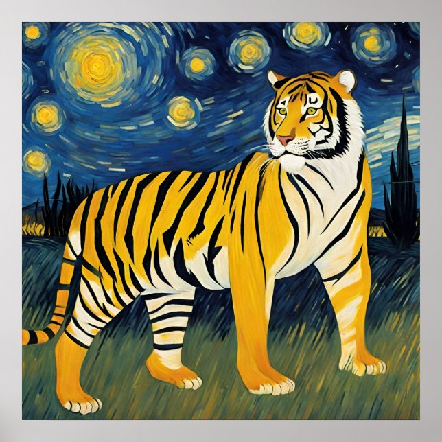 Póster Un tigre en la noche estrellada (Frente)