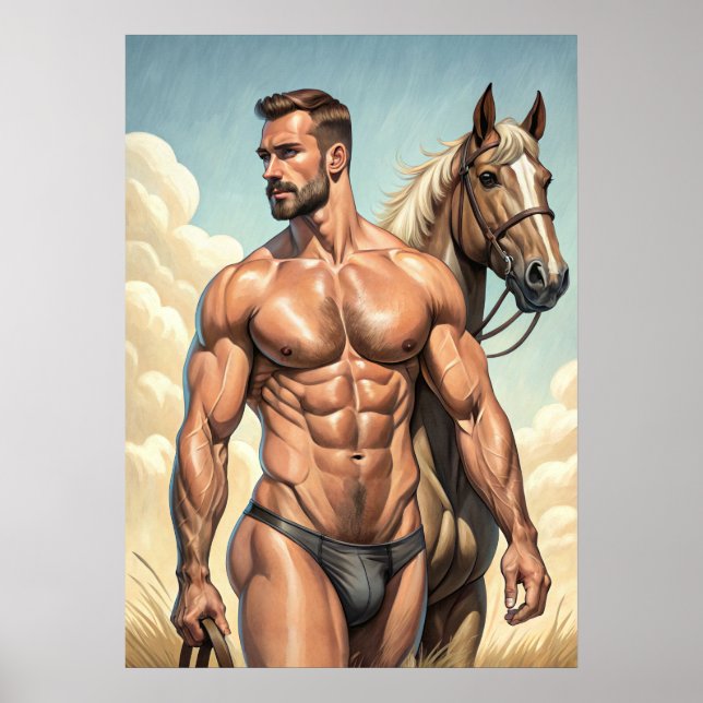 Póster Un tipo muy sexy con un caballo (Frente)
