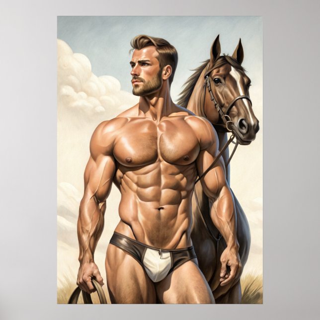 Póster Un tipo muy sexy con un caballo (Frente)