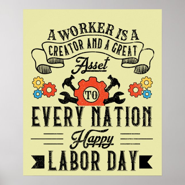 Póster Un trabajador es un gran activo, feliz día del tra (Frente)