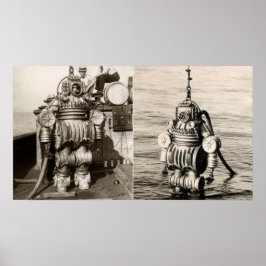Póster Un traje de buceo de 550 LB de los años 1900