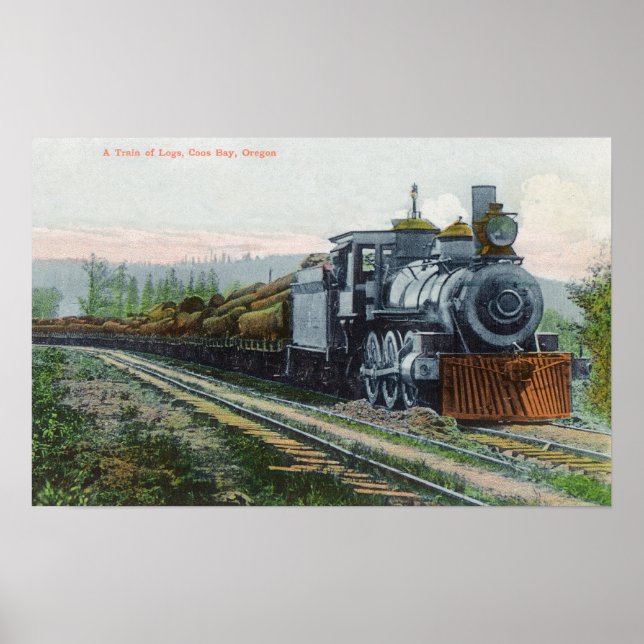 Póster Un tren de LogsCoos Bay, OR (Frente)