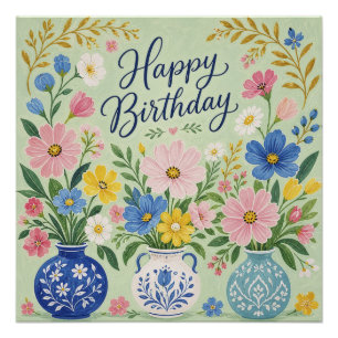 Póster Un trío de flores de cumpleaños