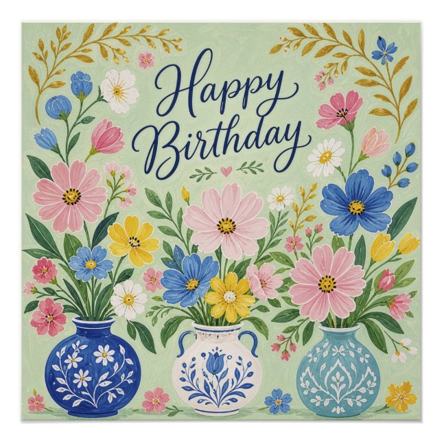 Póster Un trío de flores de cumpleaños (Anverso)