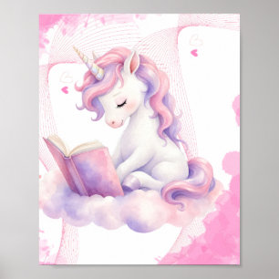 Póster Un unicornio pacífico leyendo 