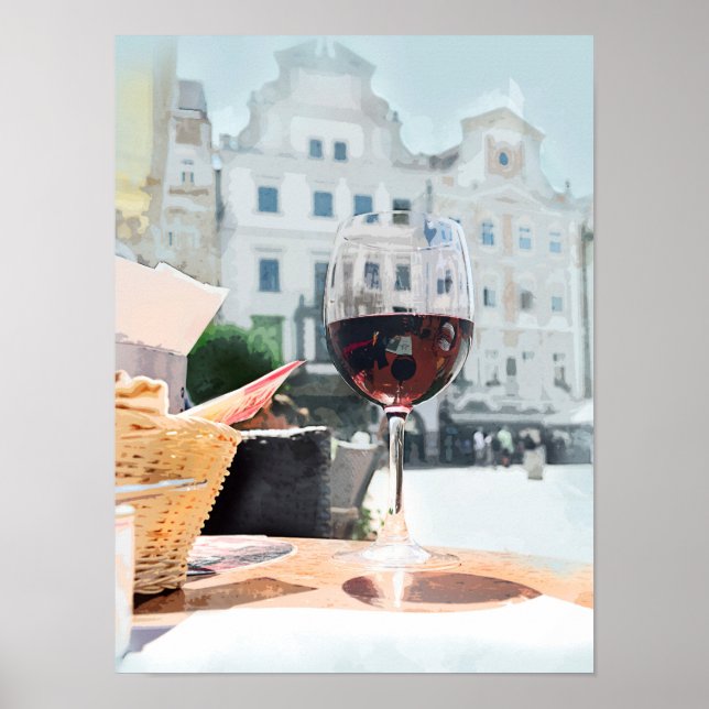 Póster Un vaso de vino en la Piazza italiana (Frente)