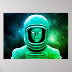 Póster Un verde alienígena inquieto de la pared de la gal