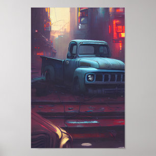 Póster Un viejo camión abandonado en el Poster de la ciud