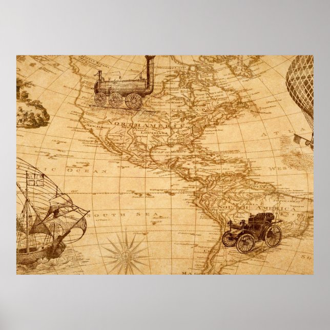 Póster Un viejo mapa de Estados Unidos (Frente)