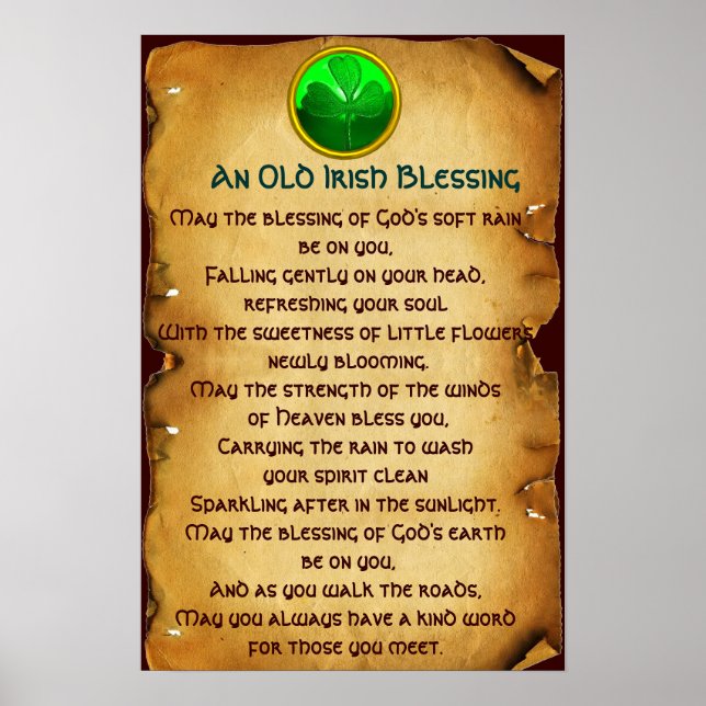 Póster Un viejo pergamino irlandés de bendición por suert (Frente)