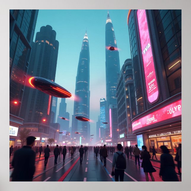 Póster Un vistazo al paisaje urbano futurista AI (Frente)