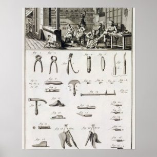 Póster Un zapato y un bootmaker y sus herramientas, del
