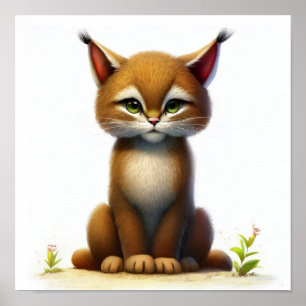 Póster Una acuarela 3D imagen de un joven Bobcat lindo