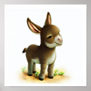 Póster Una acuarela 3D imagen de un joven burro