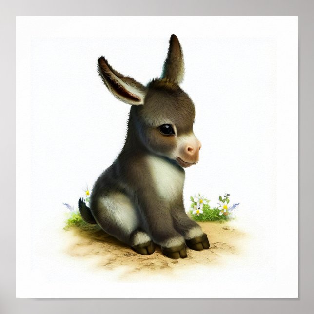 Póster Una acuarela 3D imagen de un joven burro (Frente)