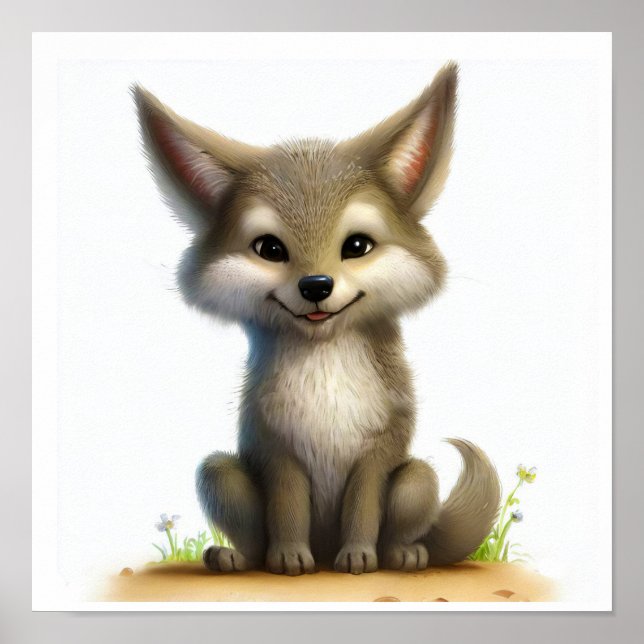 Póster Una acuarela 3D imagen de un joven coyote (Frente)