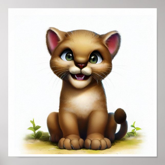 Póster Una acuarela 3D imagen de un joven cugar (Frente)