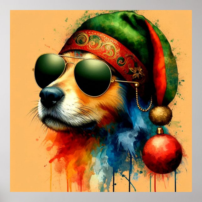 Póster Una acuarela de un perro con un Poster de gafas de (Frente)