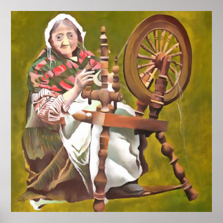 Póster Una Artesana Irlandesa Anciana En Una Rueda De Gir