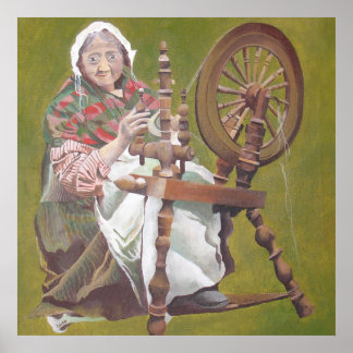 Póster Una Artesana Irlandesa Anciana En Una Rueda De Gir