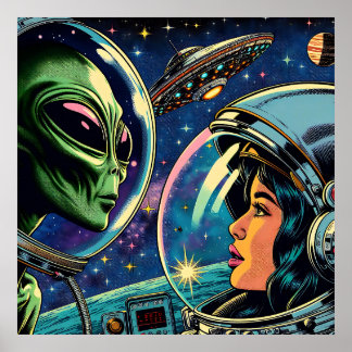 Póster Una astronauta se encuentra con un extranjero extr