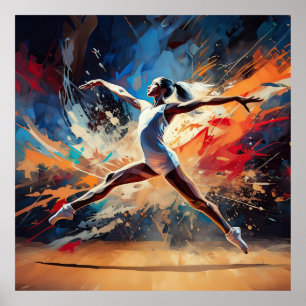 Póster Una atleta de gimnasia femenina.