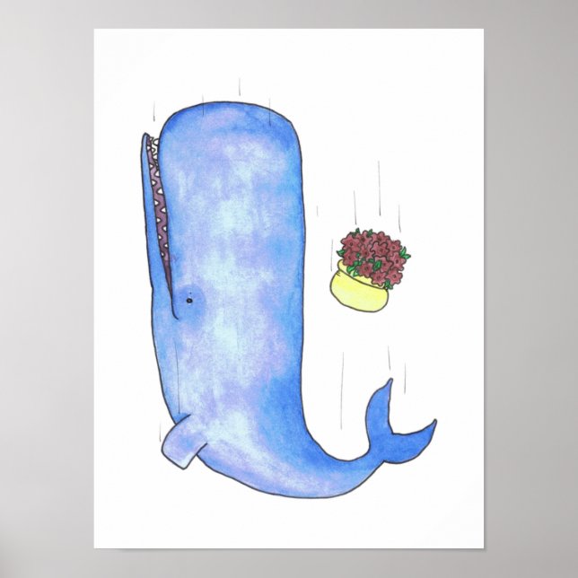 Póster Una ballena esperma y un tazón de petunias cayendo (Frente)
