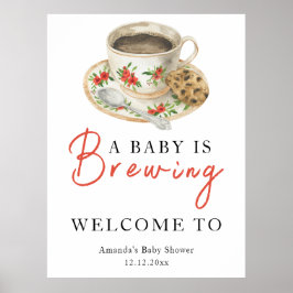 Póster Una bebé está preparando una taza de café para una