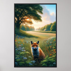 Póster Una bella acuarela de Fox roja descansando al atar