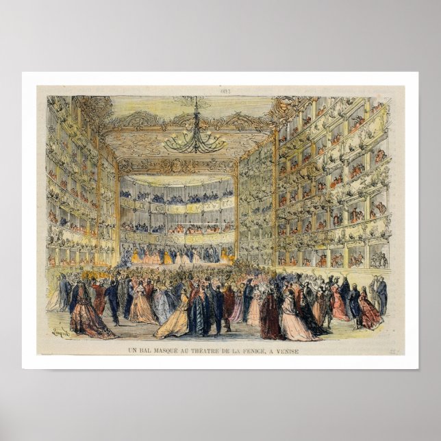 Póster Una bola enmascarada en el Teatro Fenice, Venecia, (Frente)