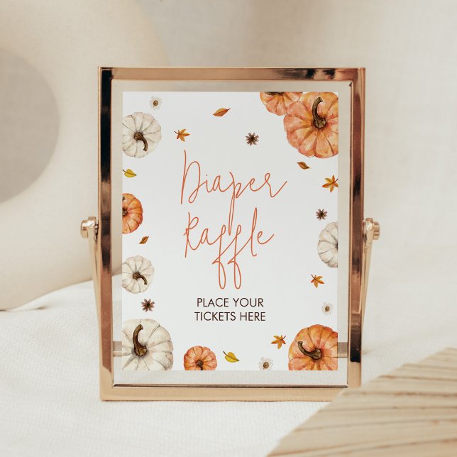 Póster Una calabaza pequeña Baby Shower Diaper Raffle (Fall Pumpkin Baby Shower Diaper Raffle Sign)