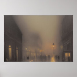 Póster Una calle en París neblina lámparas de calle de in