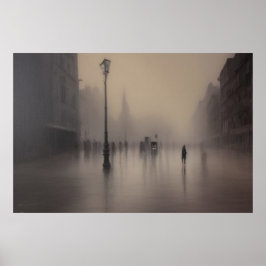Póster Una calle en París neblina lámparas de lluvia de i