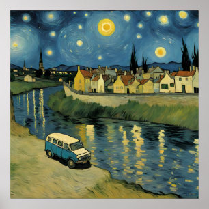 Póster Una Camioneta Hacia El Río Van Gogh Parodia