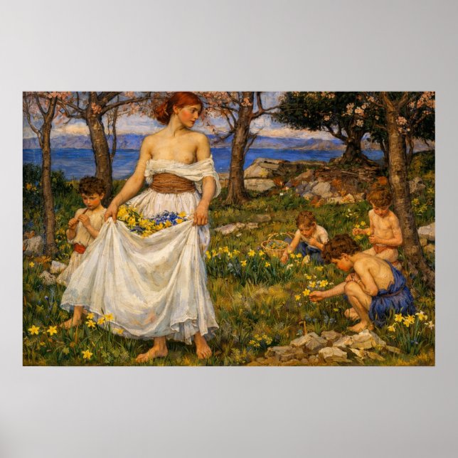 Póster Una canción de primavera de John William Waterhous (Frente)