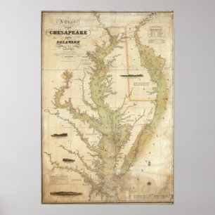 Póster Una carta del Chesapeake y de las bahías de
