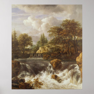 Póster Una cascada en un paisaje rocoso, c.1660-70