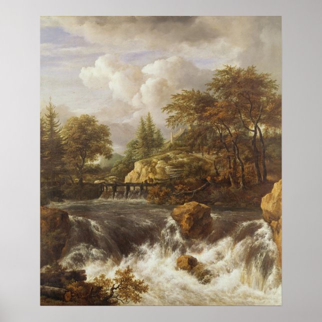 Póster Una cascada en un paisaje rocoso, c.1660-70 (Frente)