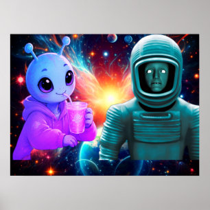 Póster Una chica alienígena linda + Un chico alienígena r