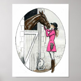Póster Una chica y su caballo abrigo rosa