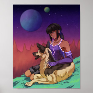 Póster Una Chica y su perro en el espacio
