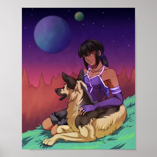 Póster Una Chica y su perro en el espacio (Frente)