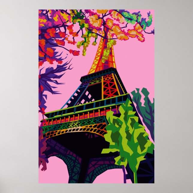 Póster Una colorida celebración de la Torre Eiffel (Frente)