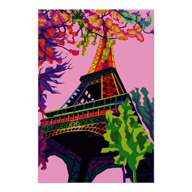 Póster Una colorida celebración de la Torre Eiffel (Anverso)