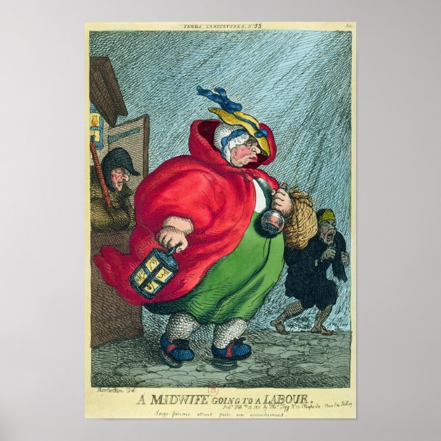 Póster Una comadrona yendo a un trabajo de parto, 1811 (Frente)