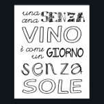Póster Una Comida Sin Vino.<br><div class="desc">No olvide este viejo dicho italiano,  "Una cena senza vino e come un giorno senza sole",  una comida sin vino es como un día sin sol.</div>